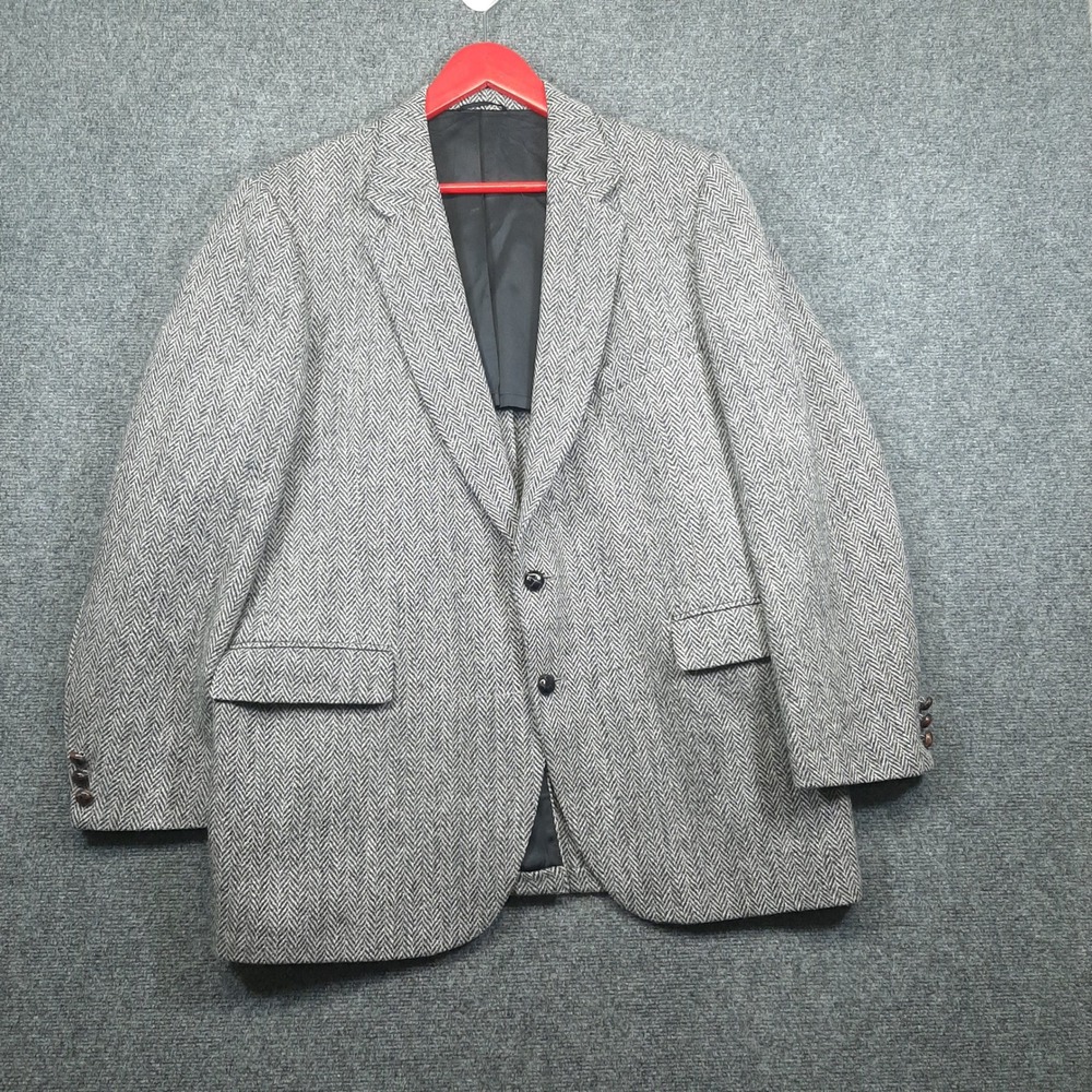 Stafford Harris Tweed Blazer Apprx 44-46 Gray Mens Wool Herringbone Jacket READ